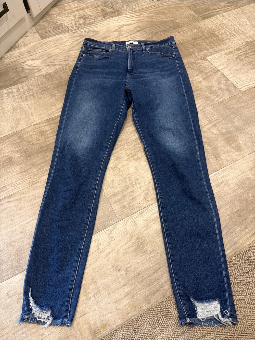 LOFT Dark Blue Skinny Jeans with Distressed Ankles
